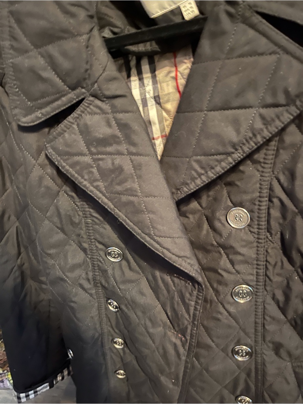 Burberry Black Quilted Coat with Signature Check Lining